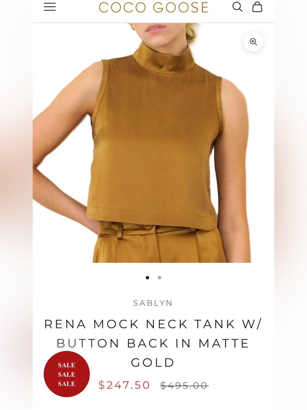 Sablyn Rena Mock Neck Tank in Matte Gold